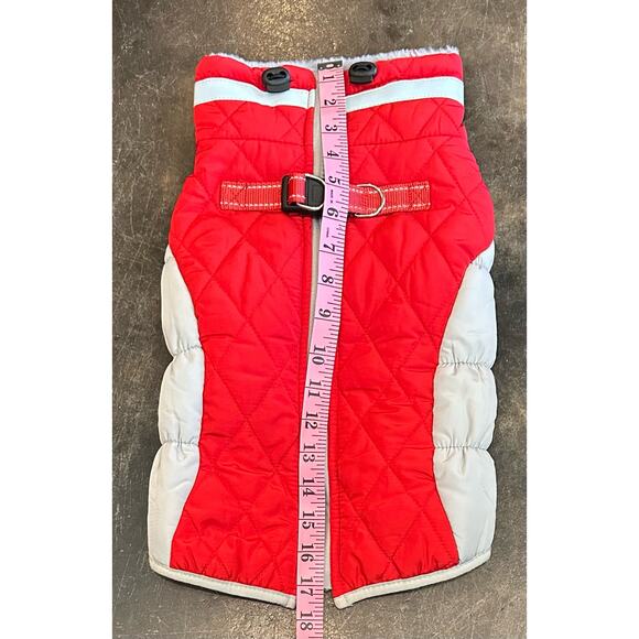 New Padded Dog Coat Warm with Thicken Furry Collar Cold Weather M Red/Gray Snow - Picture 6 of 7
